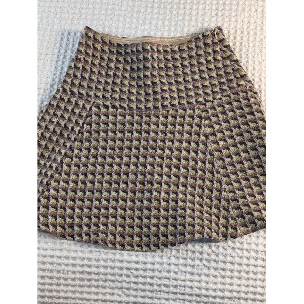 Rosso35 Wool Made In Italy Olive & Purple Woven-Check A-Line Mini Skirt